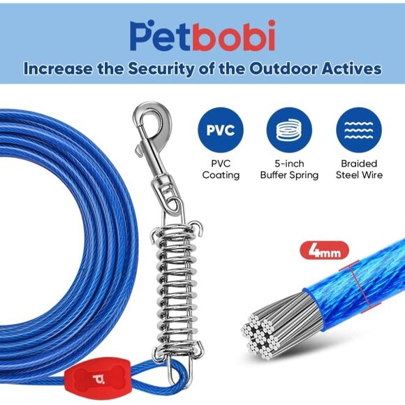 Petbobi Dog Tie-Out Cable and Stake - 15FT Heavy Duty Cable with Spring - Picture 3 of 6